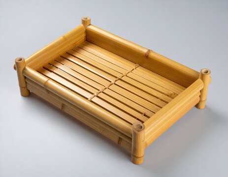 Natural bamboo tray with slatted base and corner posts, elegant simplicity