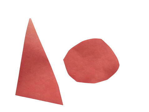 Red watercolor triangle and circle shapes hand painted on paper isolated on transparent background