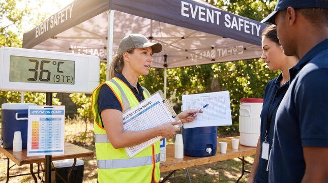 Event Safety Coordinator Demonstrates Heatwave Safety Measures