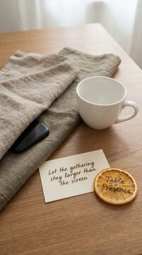 Embrace Digital Detox: Phone, Cup, and Card on Table for Mindful Connection