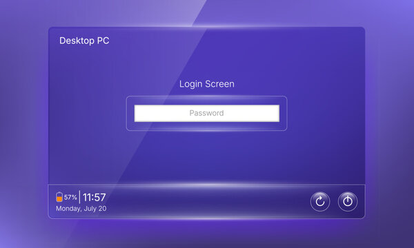 Desktop PC OS login screen glassmorphism user interface template