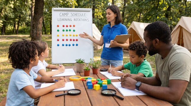 Summer Childcare, Camps & Activity Schedules: Children Learning Rotations Outdoors