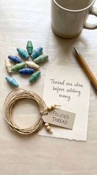 Handmade paper beads and twine for creative projects, inspiring focus for Low Attention Span individuals