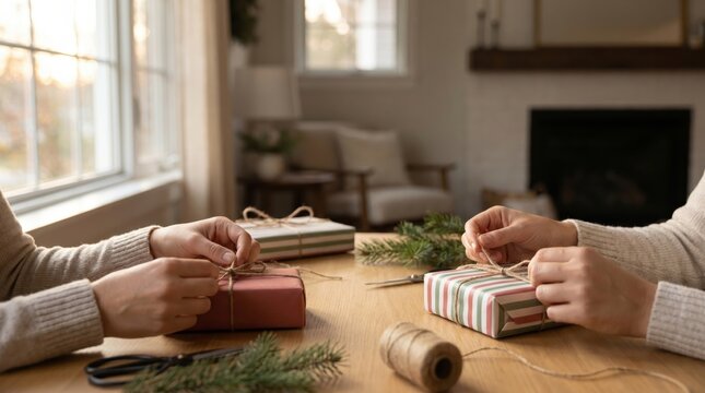 Hands Wrapping Gifts for India's Independence Day Celebration