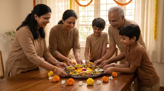 Indian Family Joyfully Arranges Tricolor Food Platter for India's Independence Day Celebration