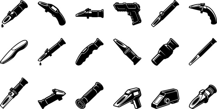 Refractometer Icon Set for Laboratory Testing, Brix Measurement and Liquid Quality Analysis
