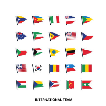 Set of international world flags with distressed paint brush texture
