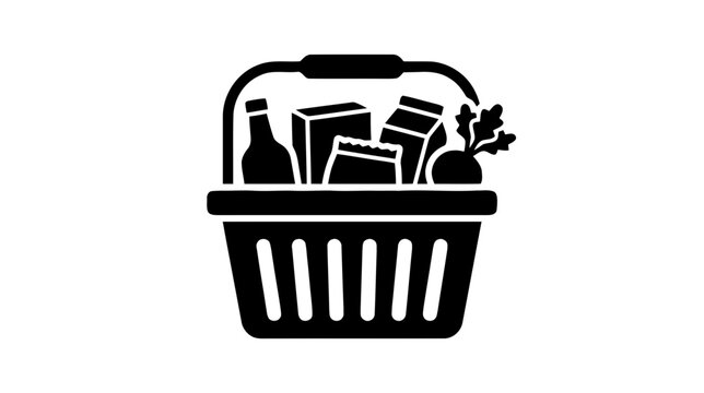 Vector illustration of shopping basket icon with various grocery items on a transparent background