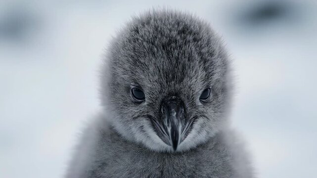 Baby penguin standing on sparkling ice crystals