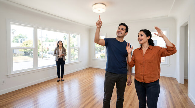 Couple viewing new home with real estate agent