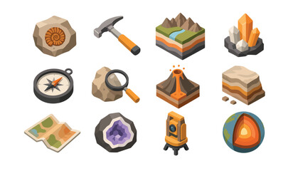 Collection of geology and exploration tools and icons. © Kenn