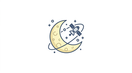 Satellite orbits the crescent moon in outer space illustration. © amira