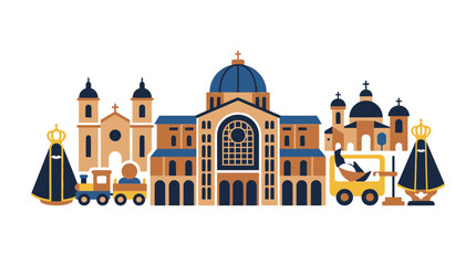 Obraz premium Aparecida Basilica and Religious Landmarks Vector Illustration