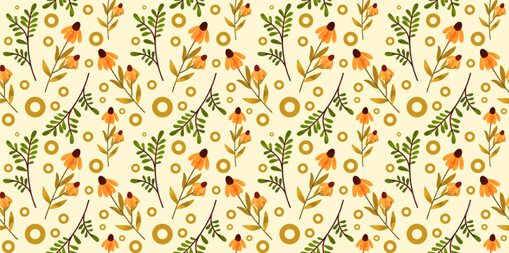 warm orange flower botanical pattern with elegant geometric circles