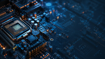 Fototapeta premium High Tech Computer Motherboard Processor CPU Chip Close Up