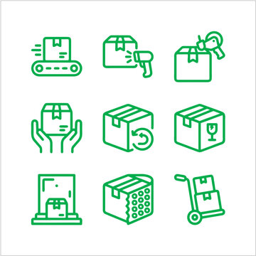 Package Box and Courier Delivery line Icons Set Editable Vector for Logistics and E-Commerce Business