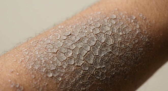 Severe Ichthyosis Vulgaris Fish Scale Skin Crack Texture on Arm Close Up