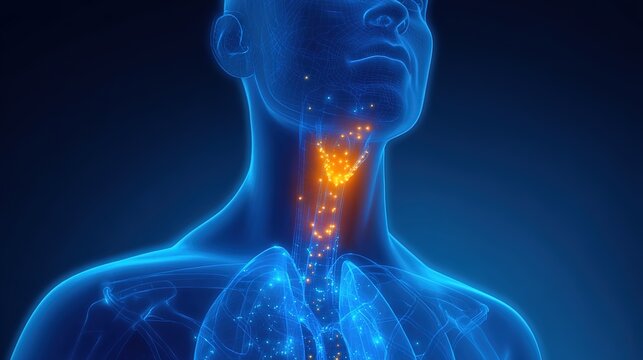 Thyroid Disease Medical Concept, Human Thyroid Gland Disorder, Endocrine System Illness, Hyperthyroidism, Hypothyroidism, Thyroid Nodule and Inflammation Health Illustration for Medical Science 