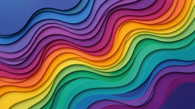 A colorful rainbow wave pattern on a dark blue background.