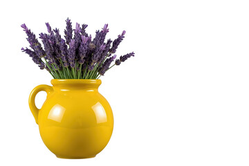Obraz premium Lavender flowers bouquet in yellow ceramic jug creating a calming, decorative, and natural botanical display