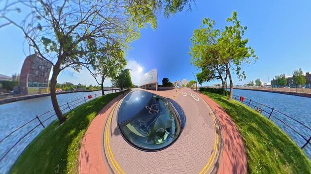 Ultra Wide Unique Footage of Car Drive on City Streets and Roads of Great Britain During Beautiful Mostly Sunny Day and Afternoon. Car Mounted Wide Angle Camera Footage Captured on 19th April, 2026