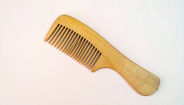 Natural light brown wooden comb with fine teeth and ergonomic handle neatly placed on a clean white background highlighting its rustic and eco-friendly design