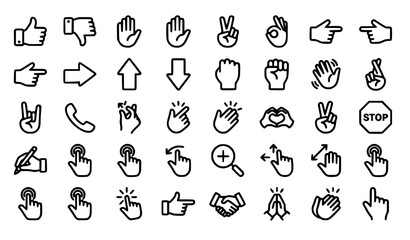 Fototapeta premium Editable Hand Gesture Stroke Icon Set with Modern Outline Vector Collection for User Interface Mobile Apps Web Design and Infographics