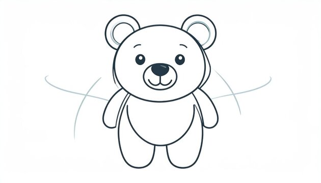 Simple vector line art illustration of a cute white teddy bear standing with a friendly smile perfect for children's designs and drawing tutorials on a clean background.