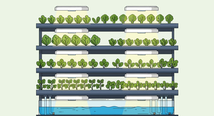 Fototapeta premium Modern Vertical Hydroponic Farming System with LED Grow Lights for Sustainable Indoor Agriculture