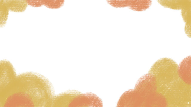 pastel warm orange and yellow clouds frame template with copy space, soft crayon texture cloud border background