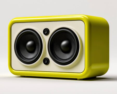 Yellow portable speaker featuring dual drivers in studio setting with sharp focus for consumer electronics marketing