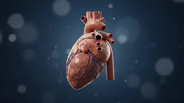 Detailed 3D animation of the human heart showing different angles and stages of cardiac structure and blood vessels