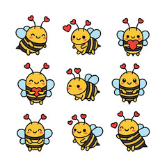 Naklejka premium Cartoon honeybees with colorful floral patterns and accessories.