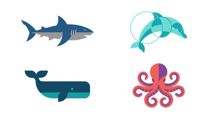 Marine Animal Mascot Logo Collection with Shark Dolphin Whale and Octopus © Ryan