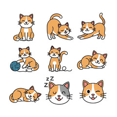 Fototapeta premium Cartoon orange cat various poses.