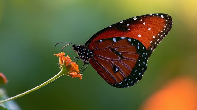 Monarch butterfly feeding on orange flowers