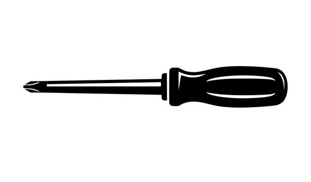 Horizontal black and white crosshead screwdriver vector illustration icon isolated on background for mechanic work, home renovation, workshop tools, repair service project.