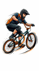 Obraz premium A dynamic illustration of a cyclist performing a stunt on a BMX bicycle capturing motion and energy.