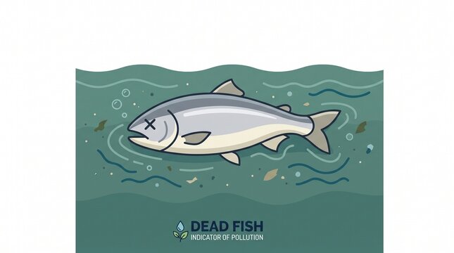 Dead Fish Floating in Polluted Water Illustration for Environmental Crisis Awareness