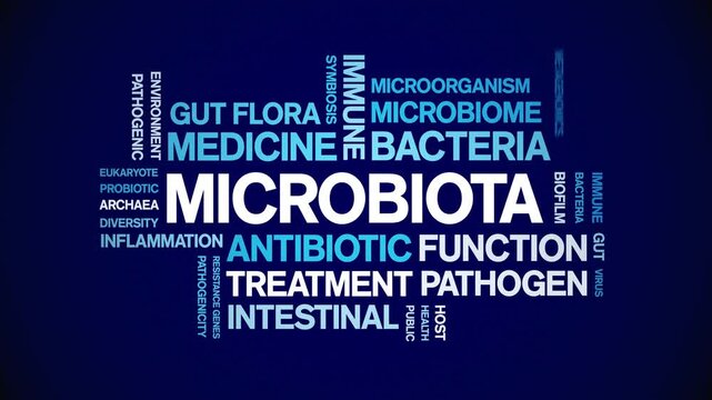 Microbiota animated word cloud-text design animation tag kinetic typography seamless loop.