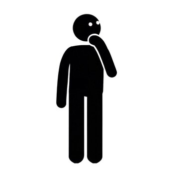 Hombre pensativo con la mano en la barbilla en estilo pictograma minimalista