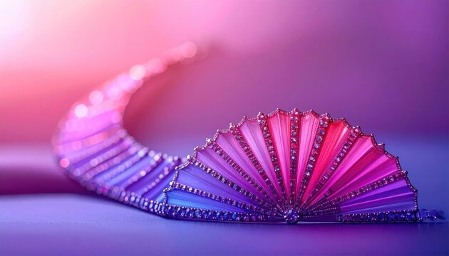 Delicate, jewel-encrusted necklace with a fan-shaped centerpiece, radiating a gradient of colors