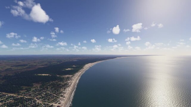 Side aerial drone shot of Barra de Valizas in Rocha Department. Uruguay