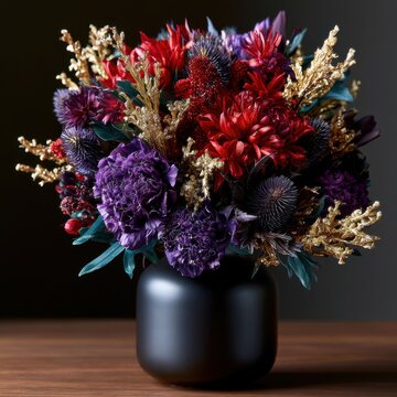 Elegant Dried Flower Bouquet in Dark Light