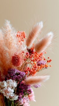 Colorful Dried Flower Bouquet on Light Background