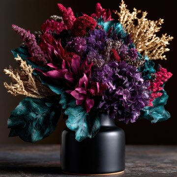 Opulent Bouquet With Dried Flowers in Dark Setting