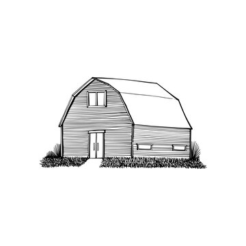 Barn house  simple hand drawn sketch with line art sketch style 