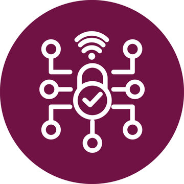 Digital wireless safety symbol showing a protected connection with a network lock and checkmark sign for secure data transmission and information privacy management within a cloud computing