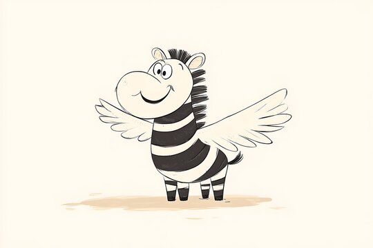Cartoon zebra with wings smiling