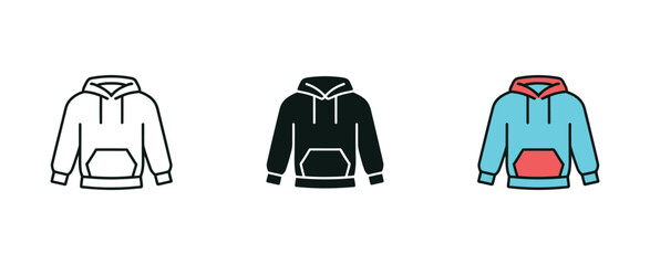 Casual Hoodie Sweatshirt And Streetwear Fashion Apparel Icon Set With Youth Winter Outerwear, Sportswear Fleece, Pocket Jumper, Clothing Symbols, And Editable Vector Illustration Collection. © Mobarok Hossen Munna